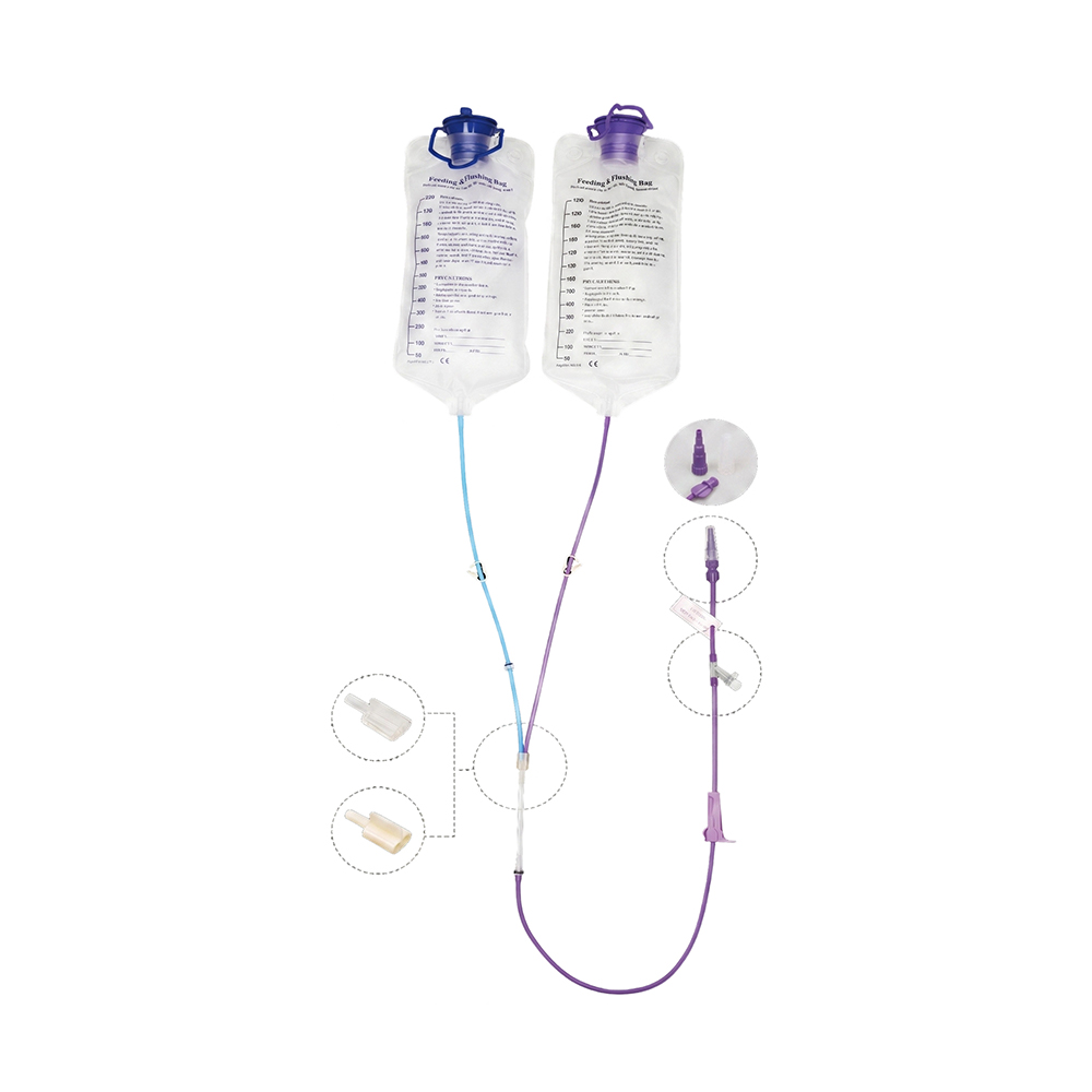 Sistema di alimentazione con tubo a doppia sacca da 1000 ml/1200 ml con opzioni di punta e punta a vite