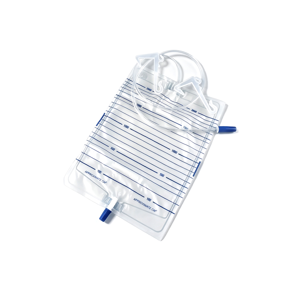 Sacca per urina in PVC di grado medico premium da 1000 ml-2000 ml con ganci in plastica rinforzata